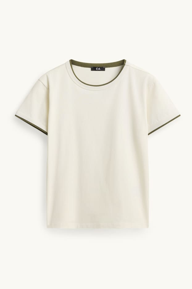 Donna - T-shirt - regular fit - effetto sovrapposto - bianco crema