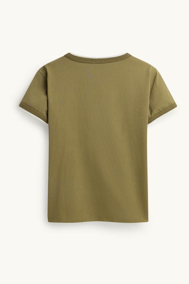 Donna - T-shirt - regular fit - effetto sovrapposto - kaki