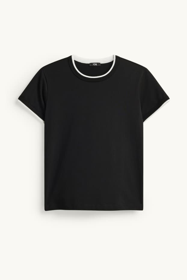 Donna - T-shirt - regular fit - effetto sovrapposto - nero