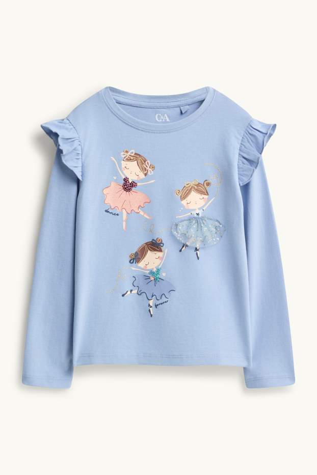 Children Girls - Ballerina - long sleeve top - shiny - light blue