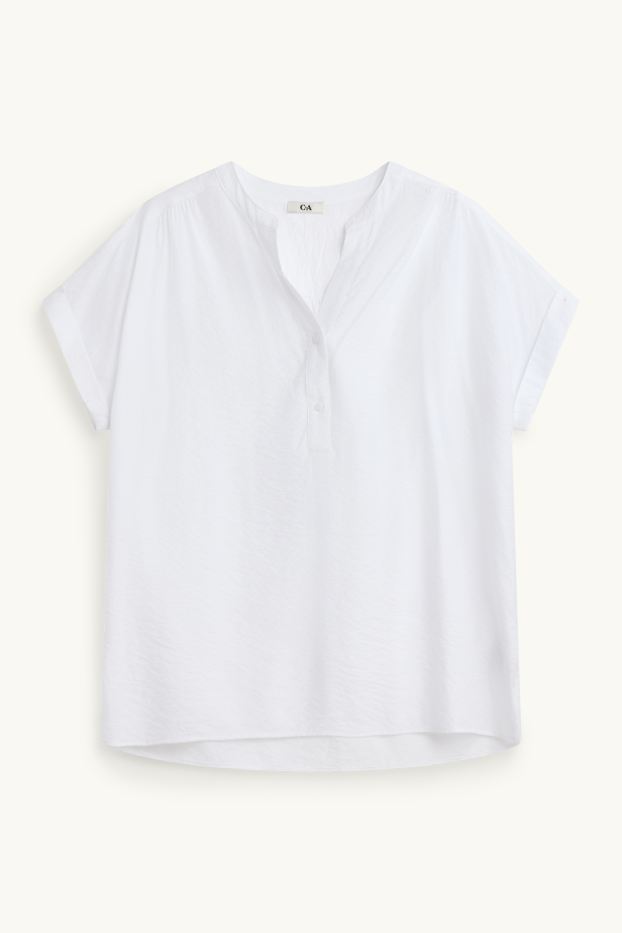 Femei - Bluză cu decolteu în V - structurată - alb