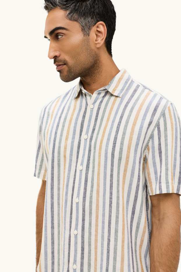 Herren - Hemd - Regular Fit - Kent - Leinen-Mix - gestreift - weiss