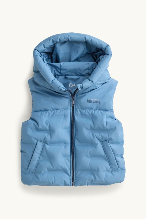 Kinderen: jongens - Bodywarmer met capuchon - waterafstotend - lichtblauw