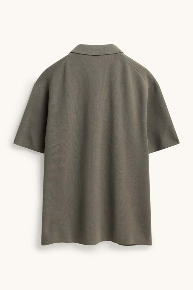 Heren - Gebreid overhemd - relaxed fit - grijs / groen