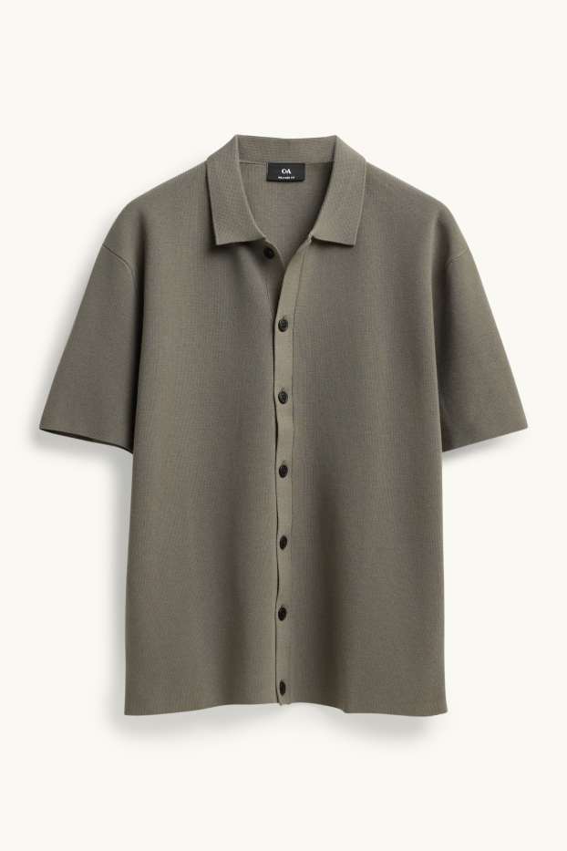 Heren - Gebreid overhemd - relaxed fit - grijs / groen