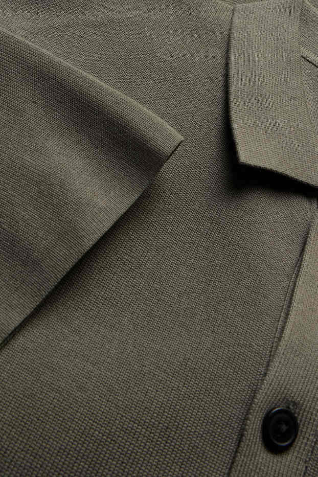 Heren - Gebreid overhemd - relaxed fit - grijs / groen