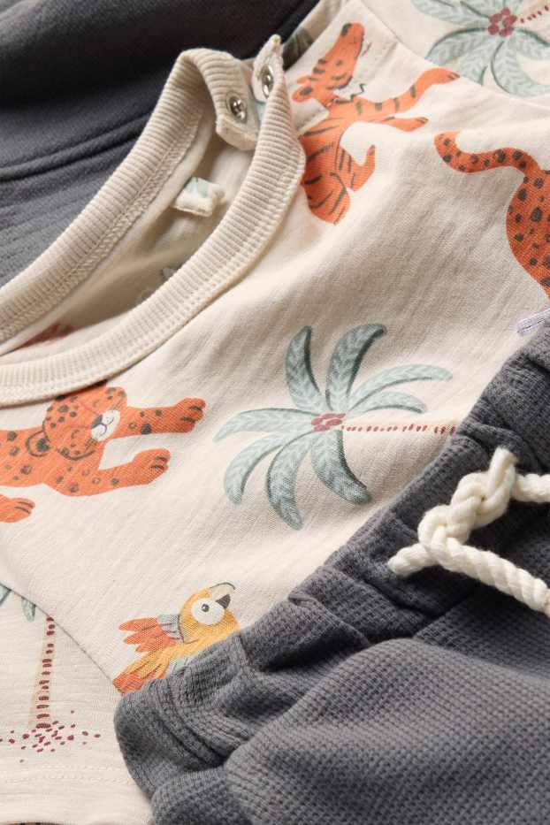 Baby: jongens - Jungle - babyoutfit - 3-delig - oranje / grijs