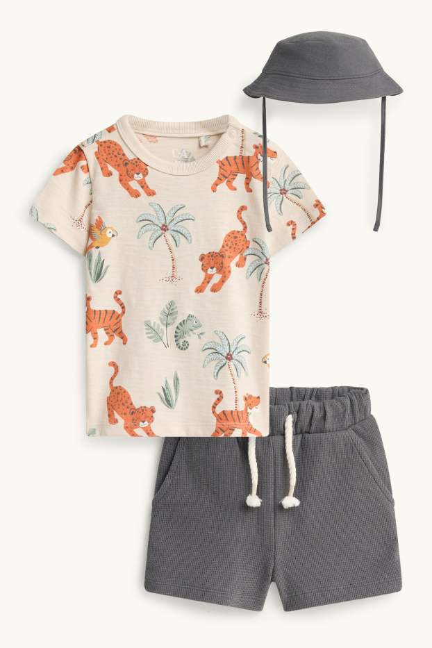 Baby: jongens - Jungle - babyoutfit - 3-delig - oranje / grijs