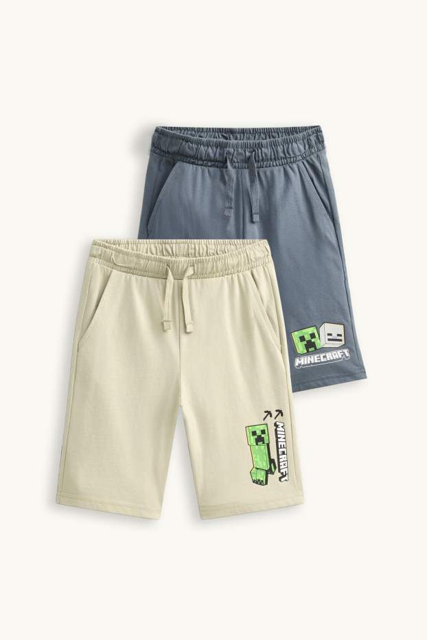 Enfants garçons - Lot de 2 - Minecraft - bermudas - bleu / beige