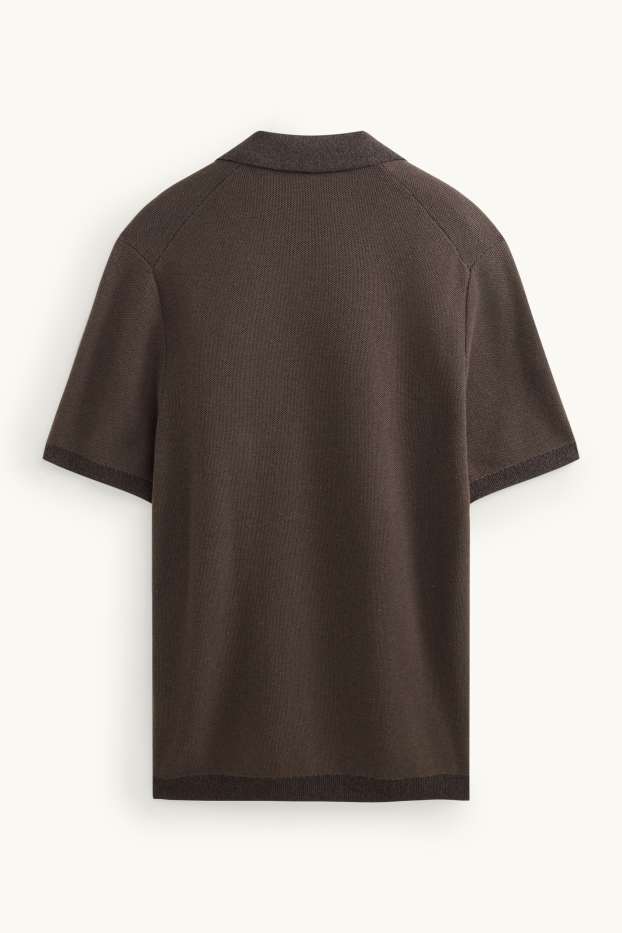 Pánské - Pletená polokošile - regular fit - strukturovaná - hnědá