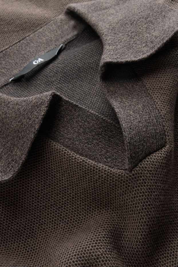 Pánské - Pletená polokošile - regular fit - strukturovaná - hnědá