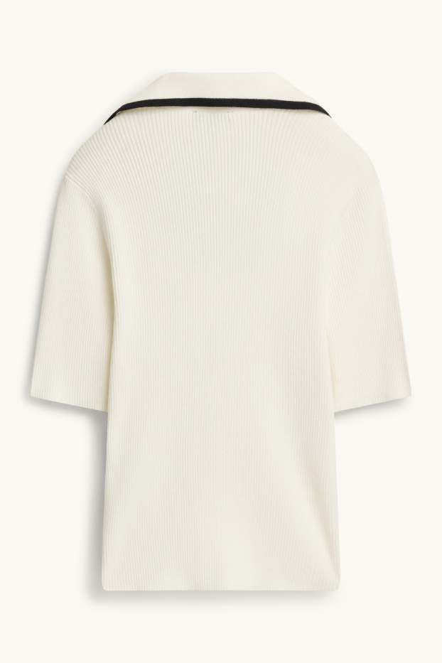 Femmes - Pull en maille - manches courtes - finition côtelée - blanc