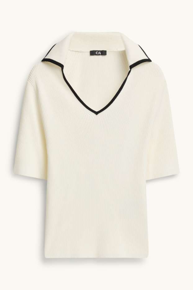 Femmes - Pull en maille - manches courtes - finition côtelée - blanc