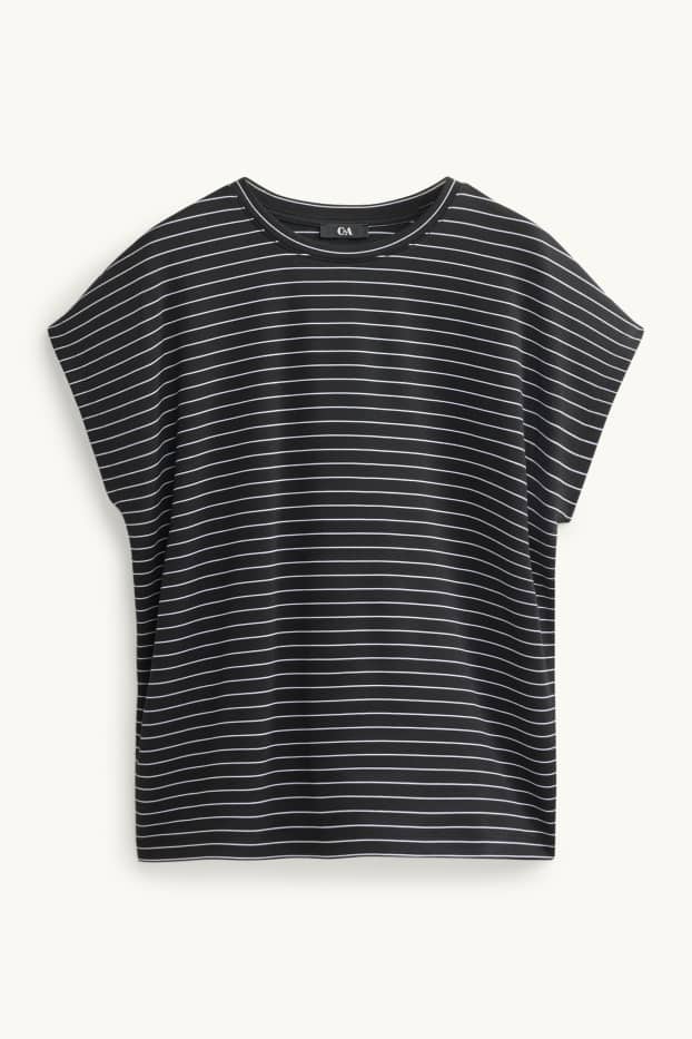 Dámské - Tričko - regular fit - pruhované - černá/bílá