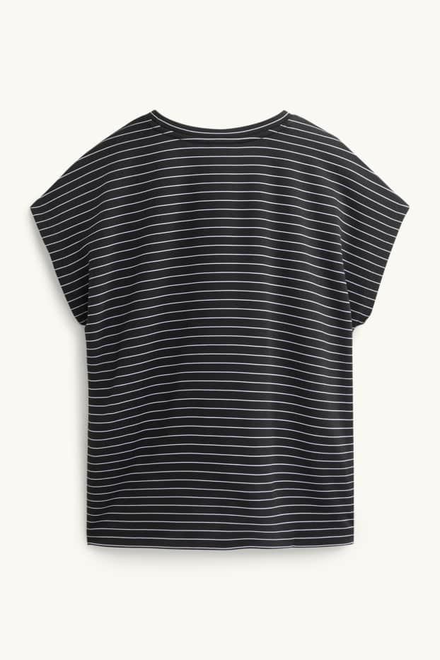 Dámské - Tričko - regular fit - pruhované - černá/bílá