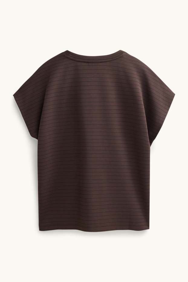 Dames - T-shirt - regular fit - gestreept - donkerbruin