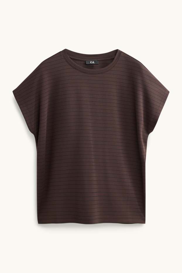Dames - T-shirt - regular fit - gestreept - donkerbruin