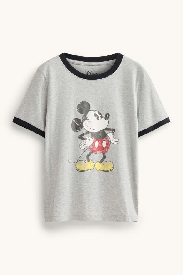 Damen - T-Shirt - Regular Fit - Micky Maus - grau / schwarz