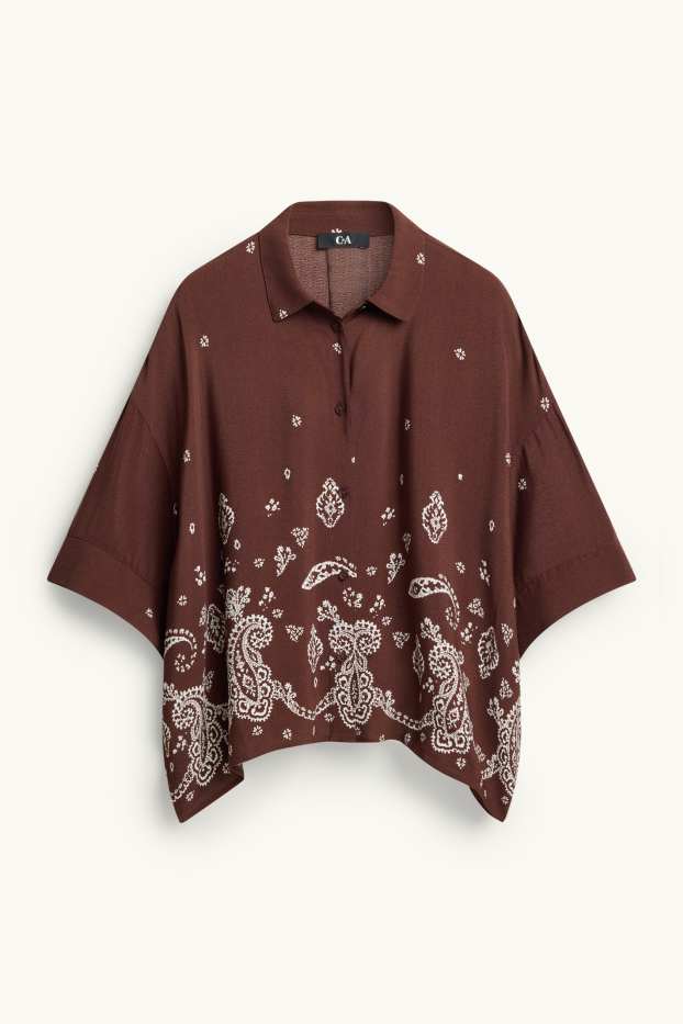Damen - Bluse - gemustert - dunkelbraun
