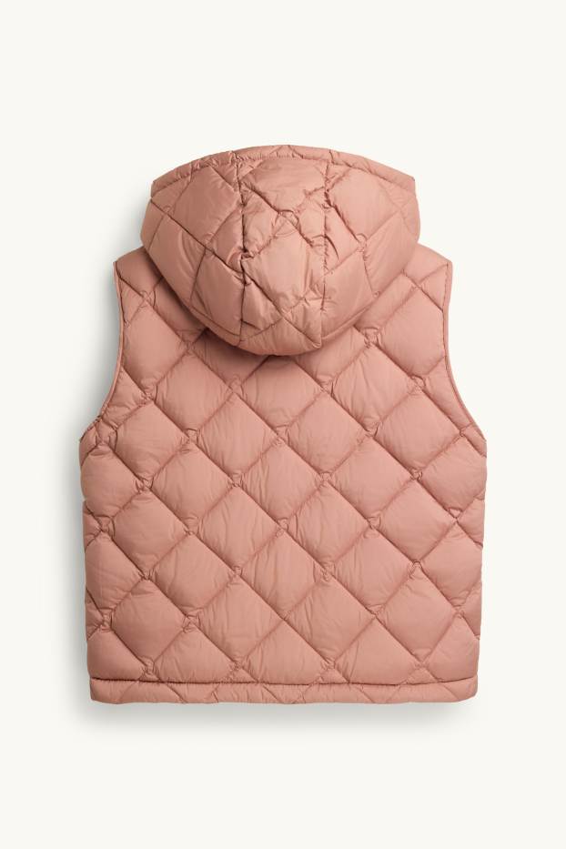 Women - Quilted gilet with hood - water-repellent - dark rose