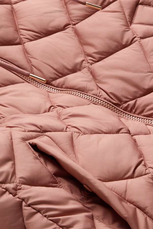 Women - Quilted gilet with hood - water-repellent - dark rose