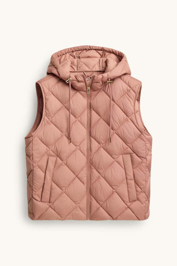 Women - Quilted gilet with hood - water-repellent - dark rose