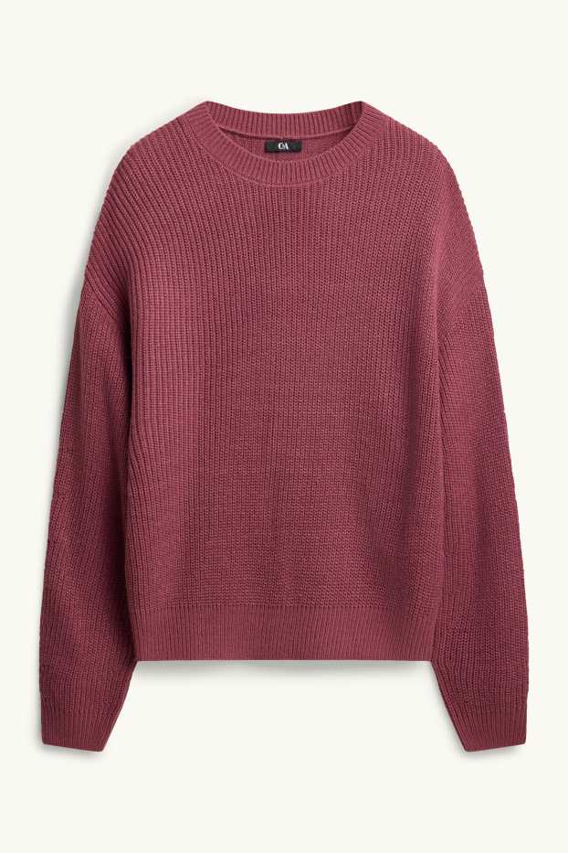 Damen - Pullover - gerippt - rot