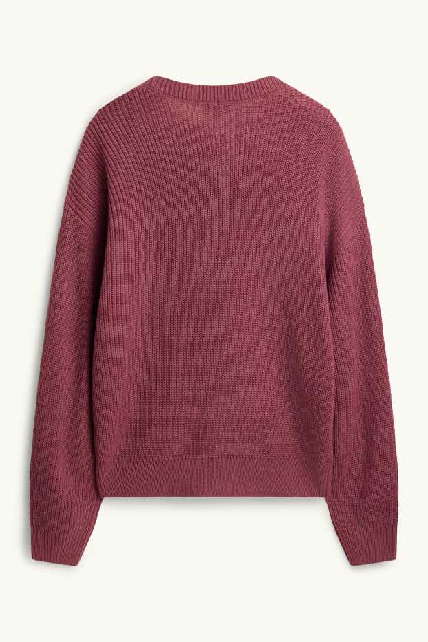 Damen - Pullover - gerippt - rot