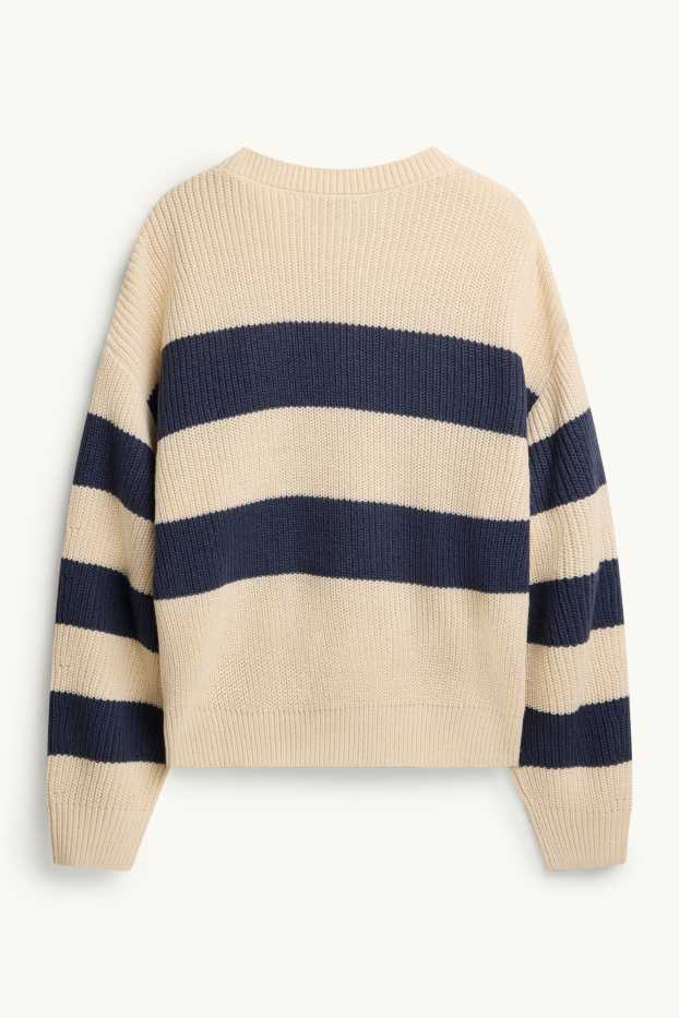 Femei - Pulover - reiat - cu dungi - bej / albastru