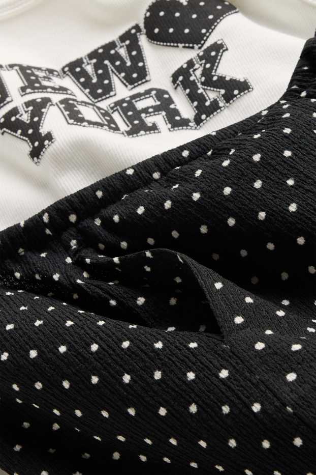 Children Girls - New York - set - short sleeve T-shirt and cloth trousers - 2 piece - polka dot - white