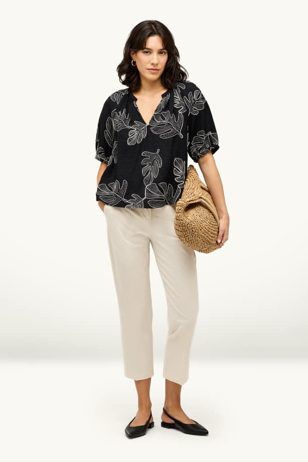 Dámské - Plátěné kalhoty - mid waist - tapered fit - bílá