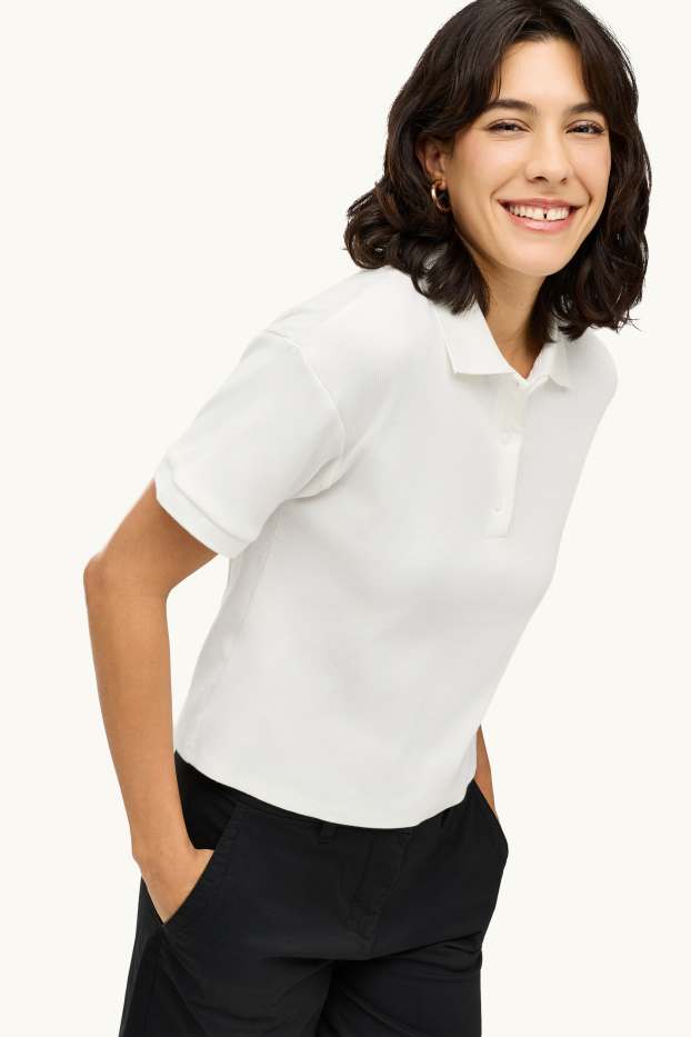Dona - Polo - regular fit - acanalat - blanc