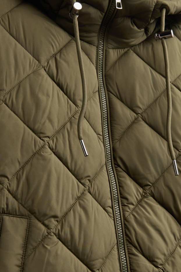 Women - Quilted jacket with hood - water-repellent - khaki