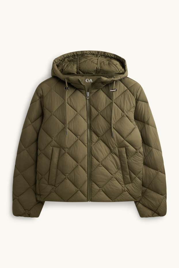 Women - Quilted jacket with hood - water-repellent - khaki