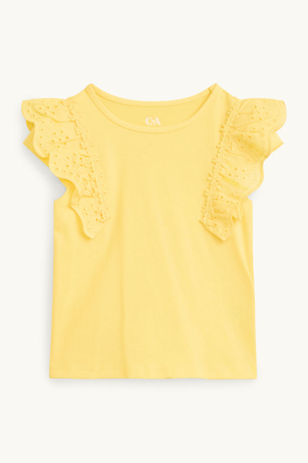 Bambine - Confezione da 2 - t-shirt - Broderie Anglaise - giallo