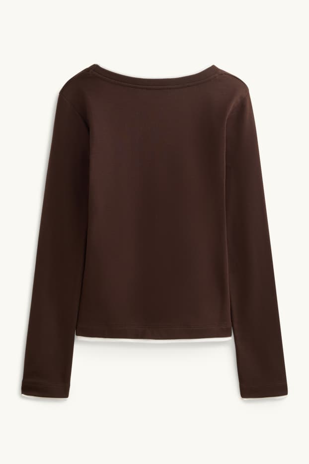 Femmes - Haut à manches longues - slim fit - look 2-en-1 - marron