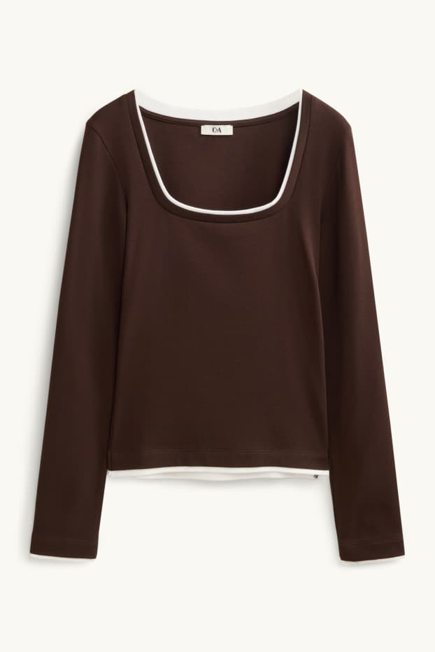 Femmes - Haut à manches longues - slim fit - look 2-en-1 - marron