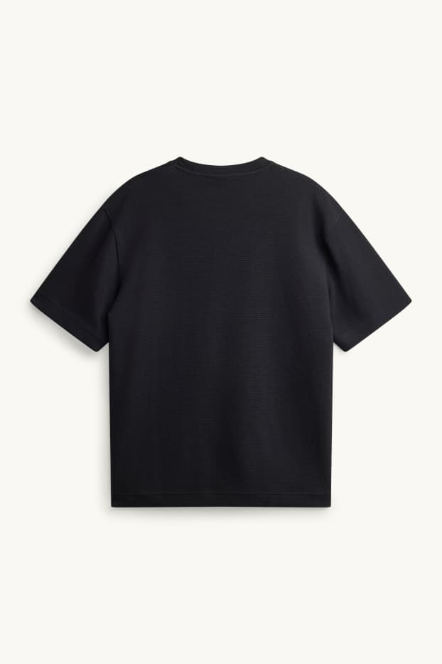 Hommes - T-shirt - relaxed fit - finition côtelée - noir