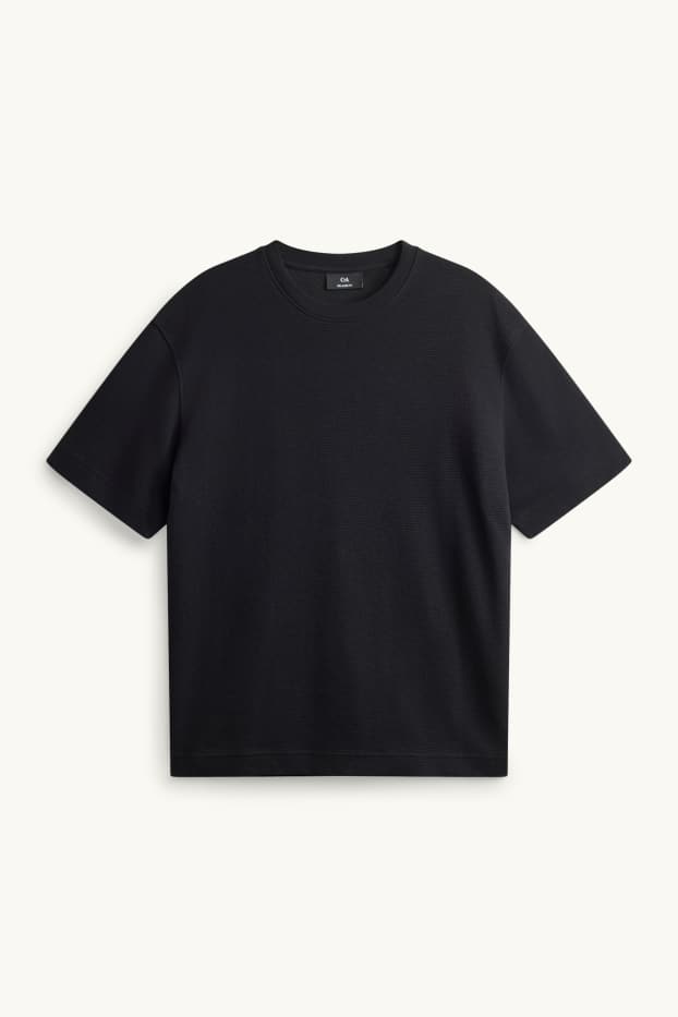 Hommes - T-shirt - relaxed fit - finition côtelée - noir