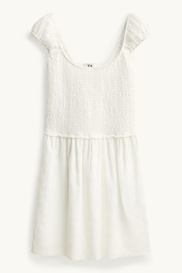 Dona - Vestit de línia A - de punt de niu d'abella - blanc