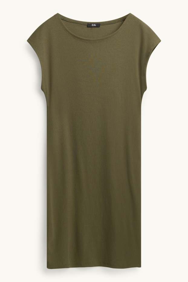 Dámské - Bodycon šaty - jemně žebrované - khaki
