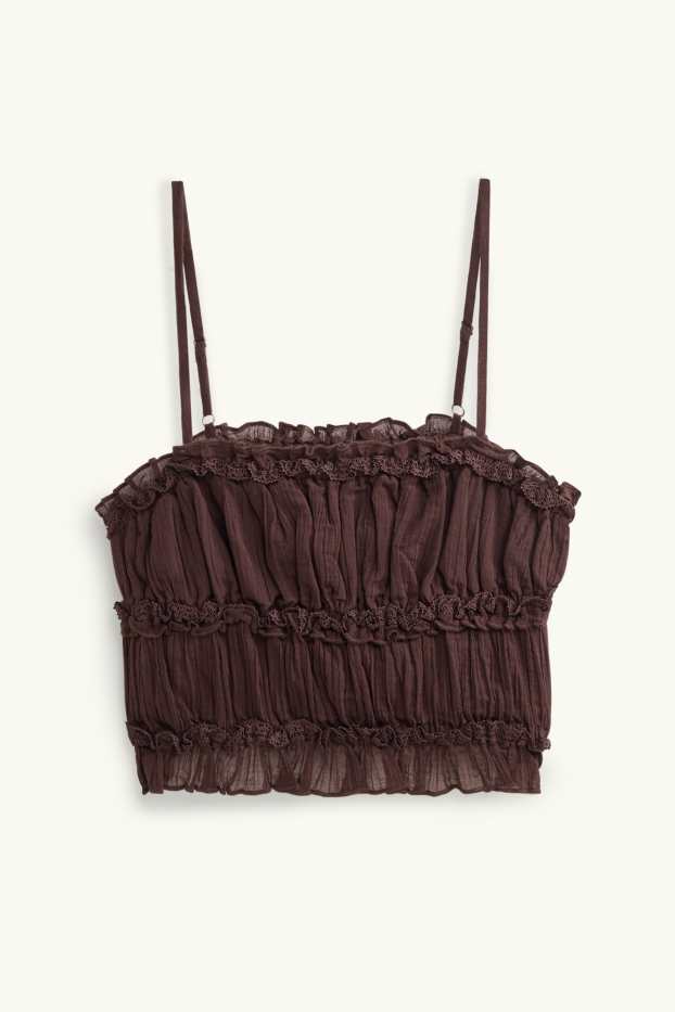 Dona - Samarreta sense mànigues crop - texturada - marró