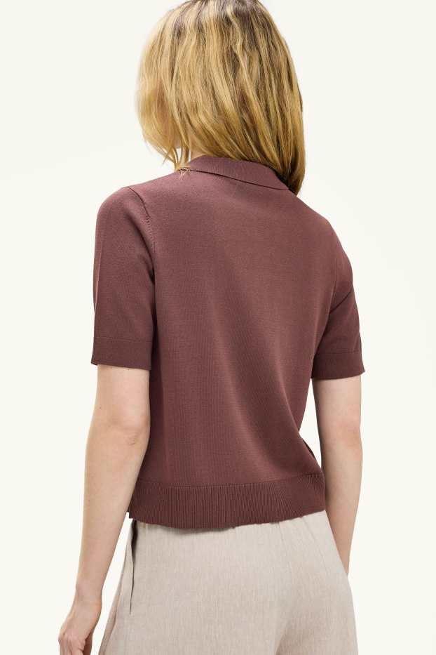 Dames - Gebreid poloshirt - regular fit - bruin