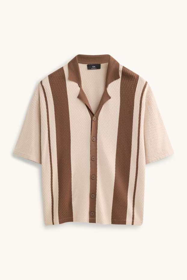Herren - Poloshirt - Relaxed Fit - gestreift - strukturiert - beige / braun