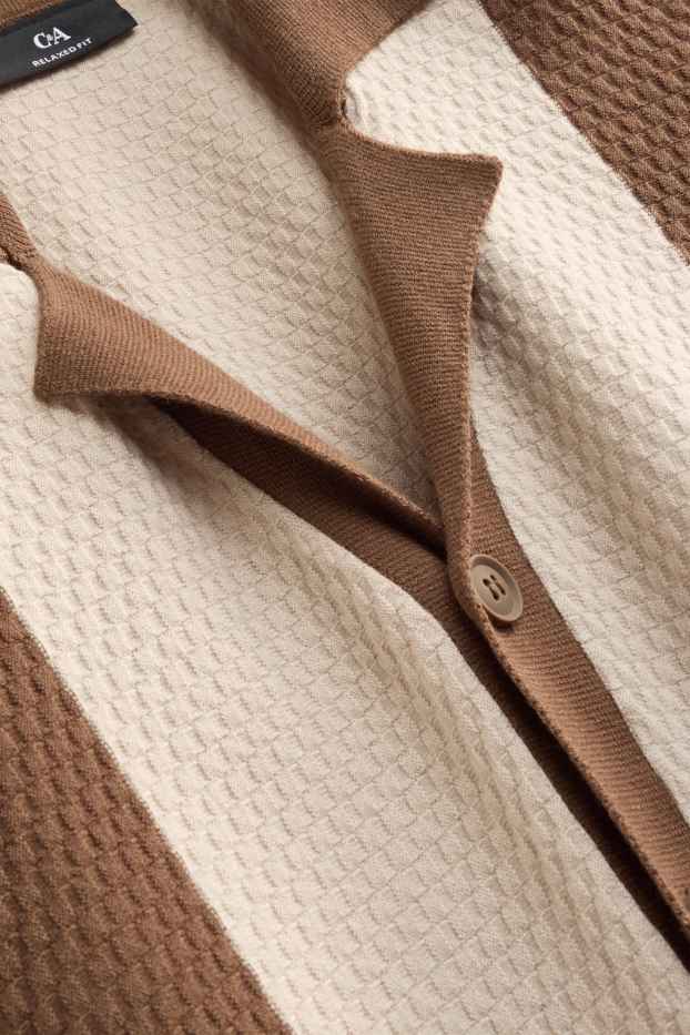 Herren - Poloshirt - Relaxed Fit - gestreift - strukturiert - beige / braun
