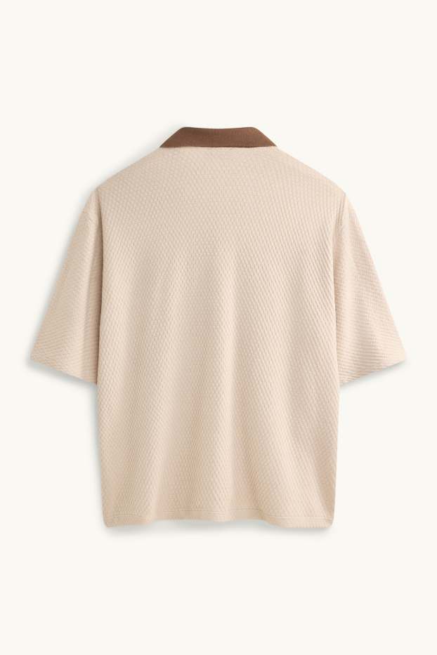 Herren - Poloshirt - Relaxed Fit - gestreift - strukturiert - beige / braun