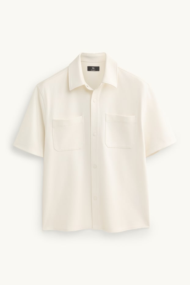 Men - Shirt - relaxed fit - kent collar - textured - white