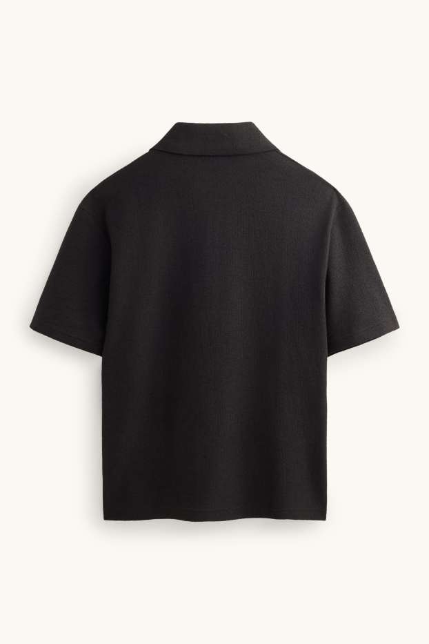 Herren - Strick-Poloshirt - Relaxed Fit - schwarz