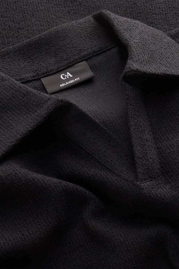Herren - Strick-Poloshirt - Relaxed Fit - schwarz