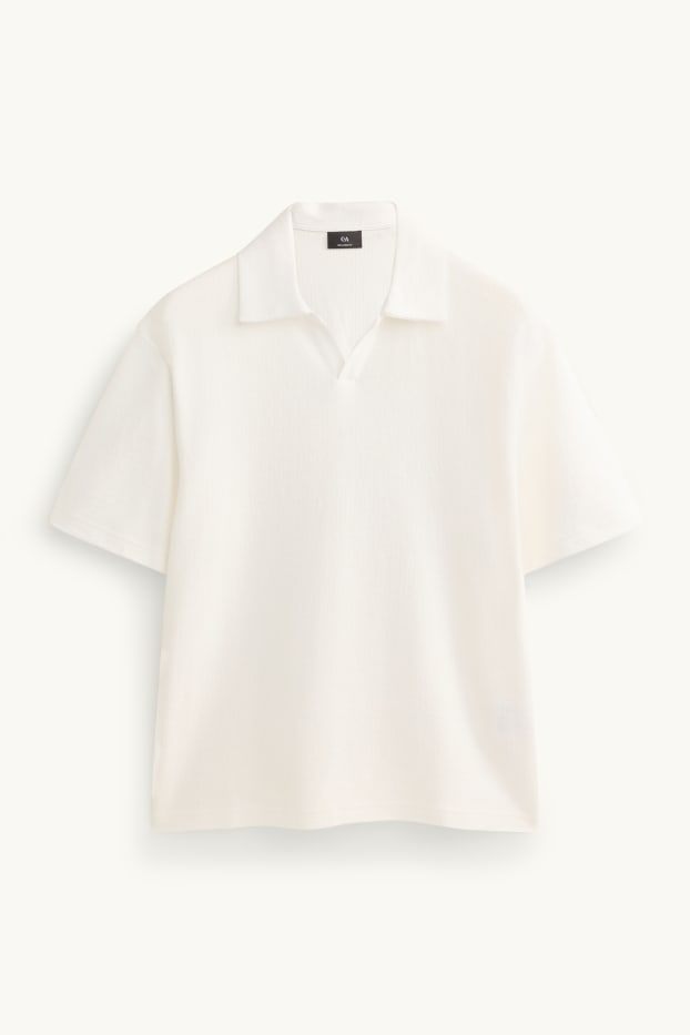 Herren - Strick-Poloshirt - Relaxed Fit - weiß